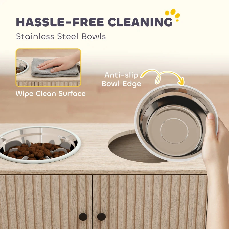 Elevated Dog Bowl, Large Feeding Dog Bowl Stand With 2 Stainless Steel Bowls, Storage Drawer, And Slow Feeder Mat — image 7