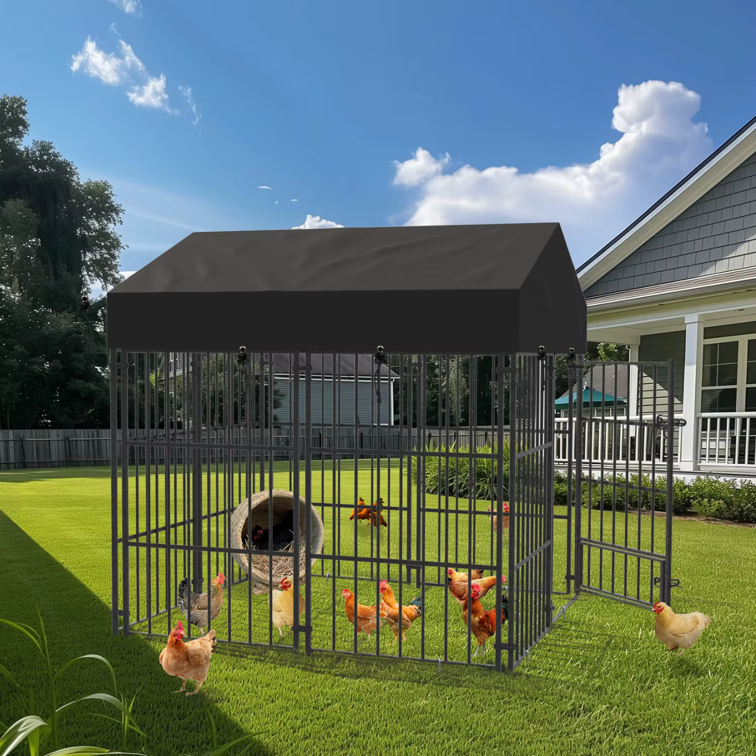 Caja de Perro Exterior con Techo para Canes Medianos Grandes - Cárcel Metálica para Perros, Pollos y Pato — imagen 2