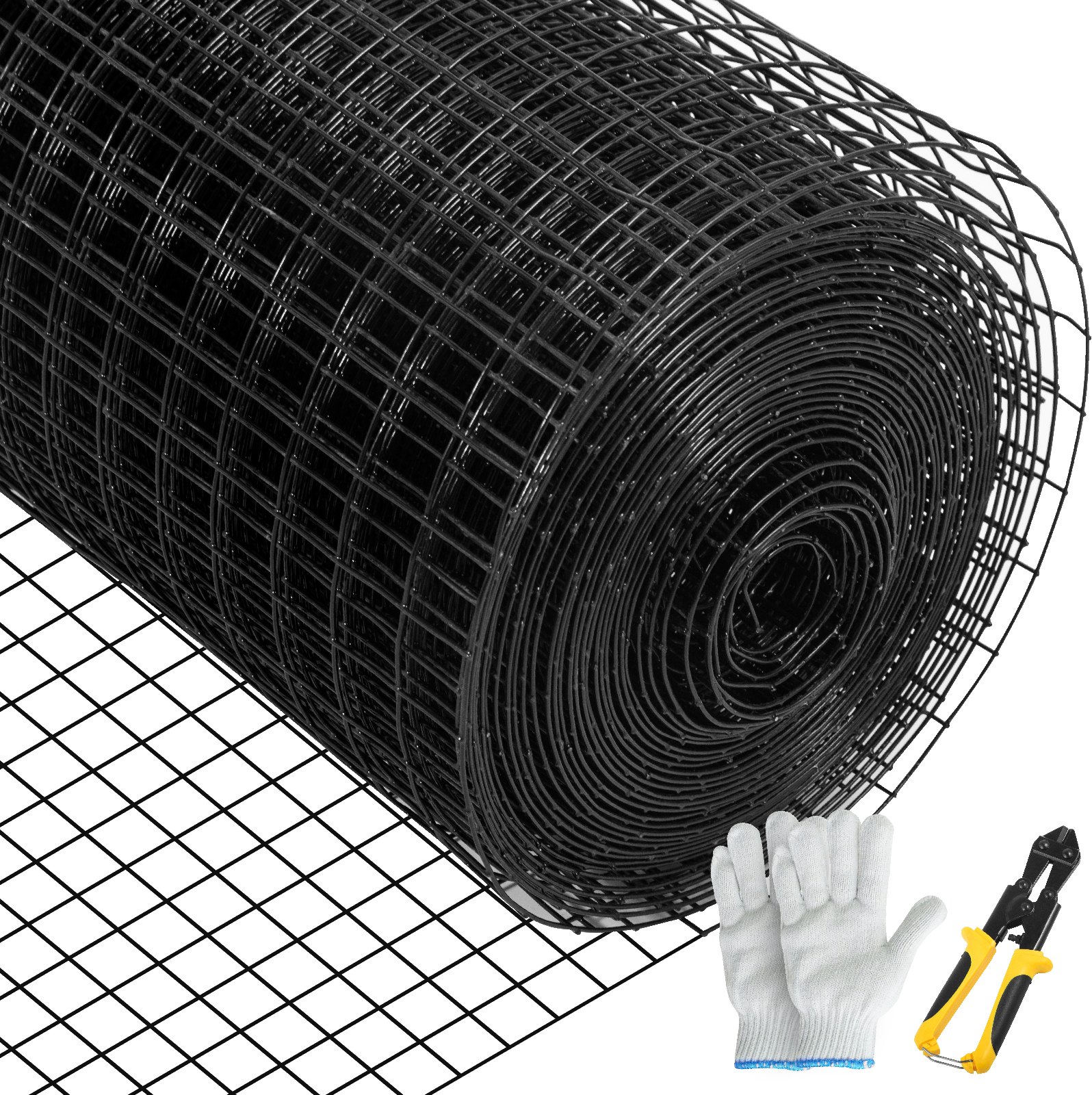 Hardware Cloth, 48' X 50' & 1'x1' Mesh Size, Galvanized Steel Vinyl Coated 16 Gauge Chicken Wire Fencing W'A Cutting Plier & A Pair Of Fabric Gloves, For Garden Fencing & Pet Enclosures, Black — imagen 1