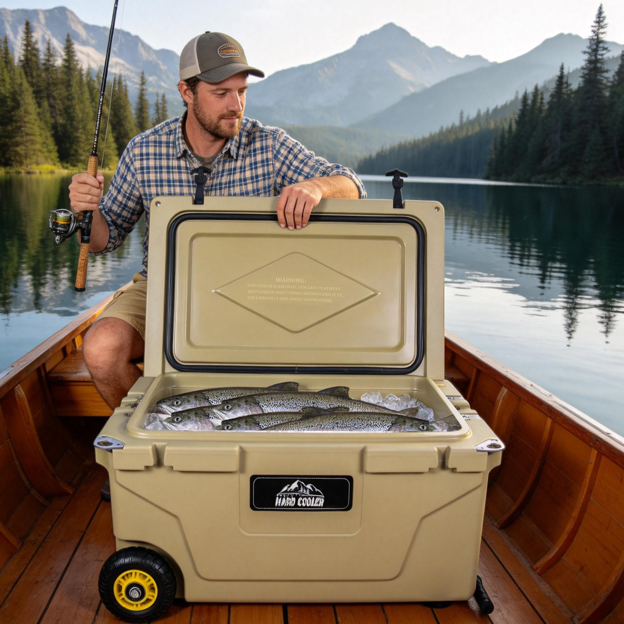 65 Quart Khaki Cooler, Ultra-Tough Hard Shell Ice Chest - Heavy-Duty Insulated Portable Cooler With 6-Day Ice Retention For Camping, Job Site, Tailgating, Beach & Fishing — imagen 5