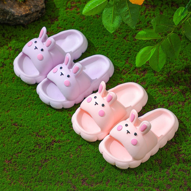 Children slippers home soft bottom non slip indoor and outdoor cute three dimensional cartoon rabbit sandals and slippers — image 2