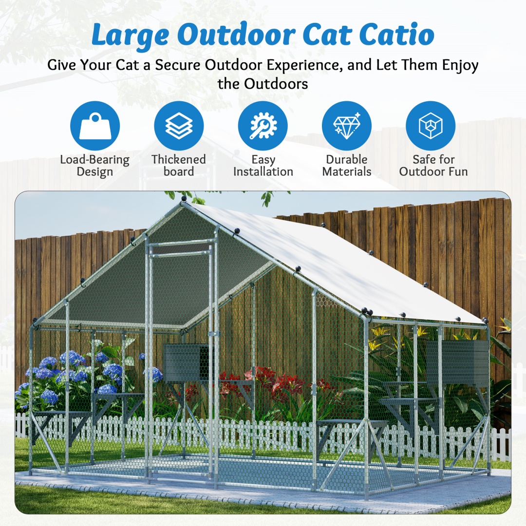Gabinete de Metal Exterior Resistente 3x2m para Gatos - Plataforma DIY en Madera Sólida, Bloqueo de Seguridad Doble y Mayor Estabilidad, Uso Multi-Animal, Carpa Impermeable Incluida — imagen 9