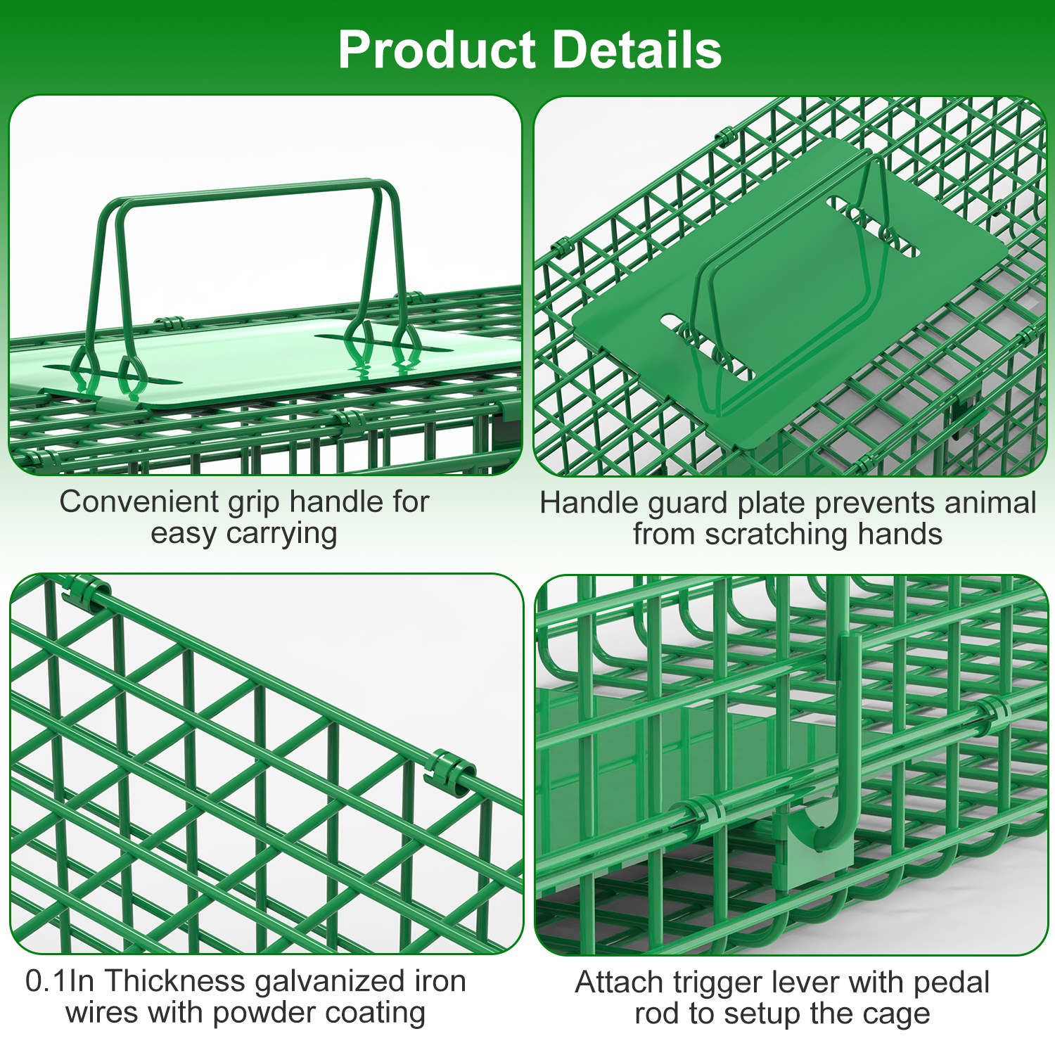 Live Animal Cage Trap For Animals Humane Galvanized Iron Trap Cage For Raccoons Armadillos Foxes Opossums Muskrats Beavers 26in 32in 40in Size Options Green — image 11