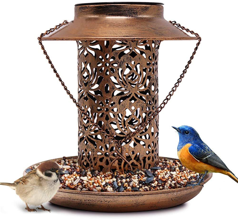 Outdoor solar powered lamp metal hanging bird feeder feeding and watering dual-purpose bird feeder decorative lamp — image 7