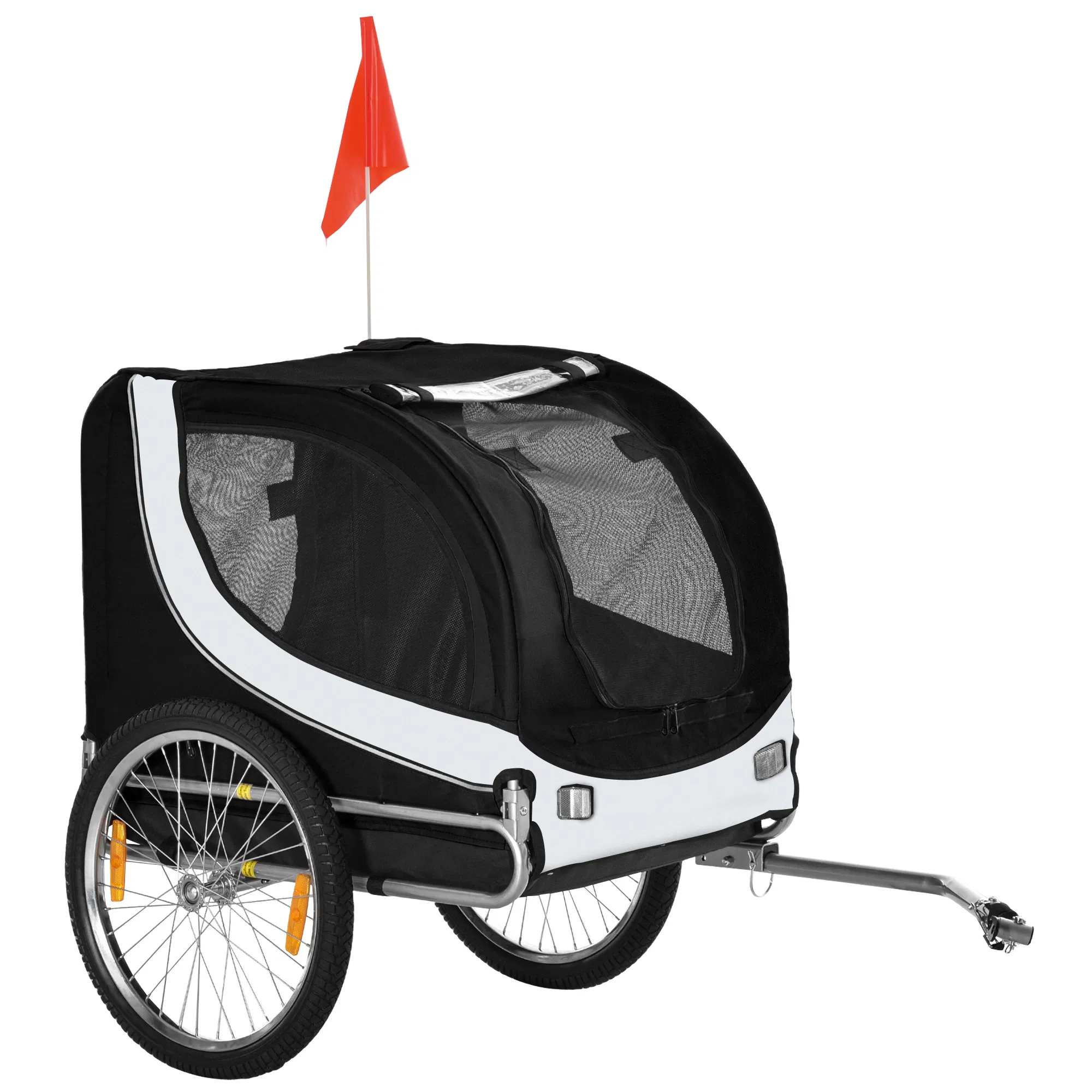 Dog Bike Trailer, Pet Cart Bicycle, Wagon Cargo Carrier Attachment with Hitch, Reflectors, Flag for Medium Dogs, Pet Wheelchair for Travelling, White — image 1