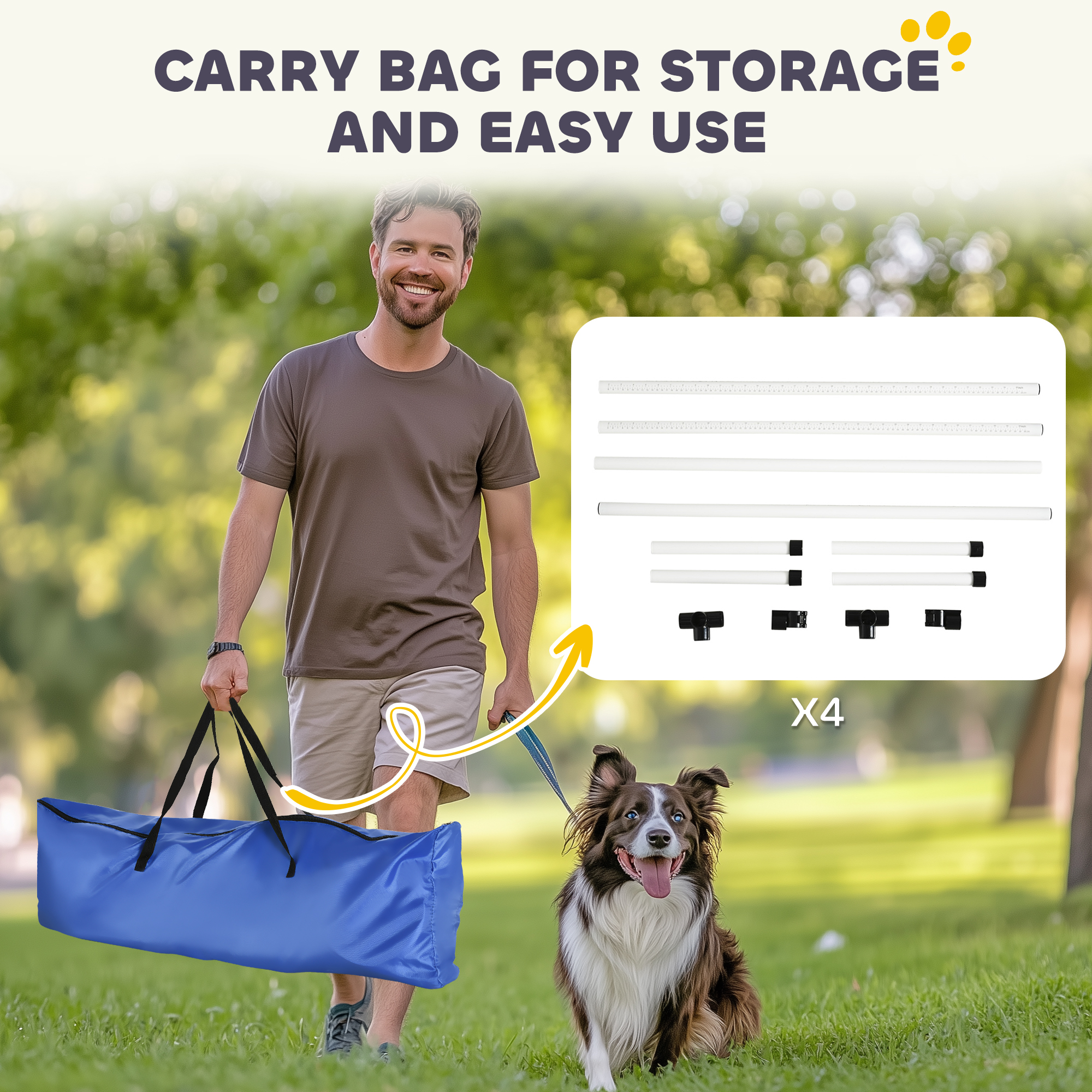 Equipo de Entrenamiento de Agilidad para Perros de 4 Piezas para Curso de Agilidad Canina, con Barras de Salto de Altura Ajustable, Bolsa de Transporte Incluida y Barra Superior Desmontable, Blanco — imagen 8
