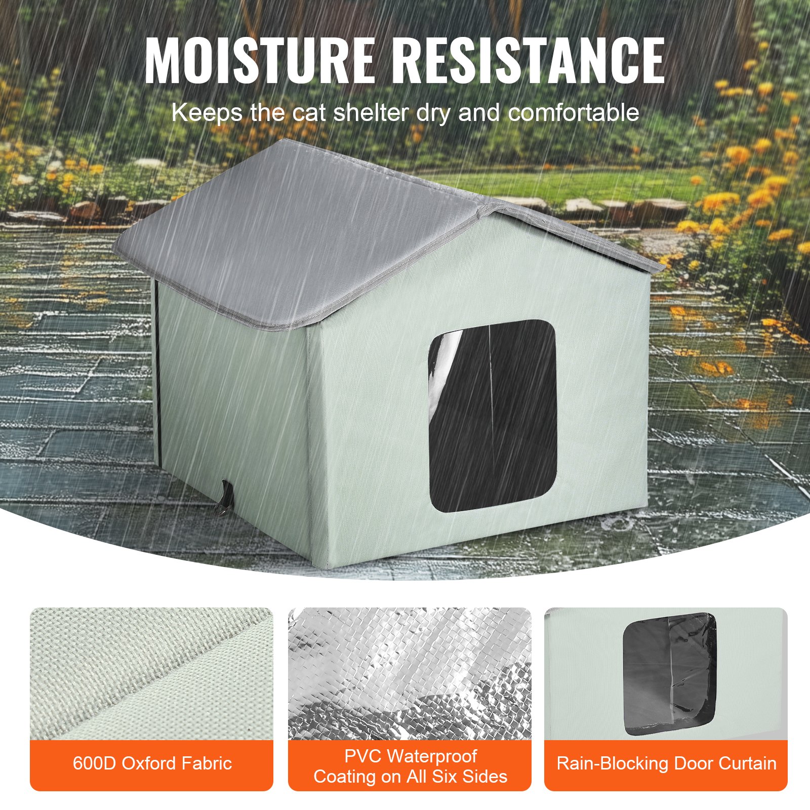 Casa Calor para Gatos Exteriores con Temporizador y Control de Temperatura, Manta de 600D Tela de Oxford Resistente al Agua que se Plega con Plato Calentador para Invierno, Verde (Mediano) — imagen 3