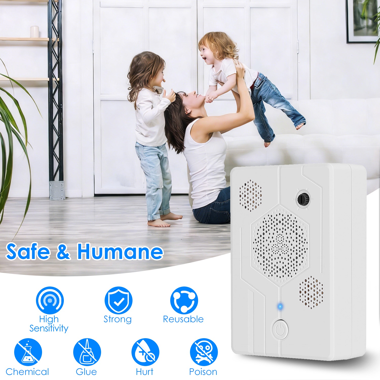 Paquete de 2 Repelentes Ultrasónicos Recargables para Murciélagos 2026 Mejorados, Interior y Exterior, Disuasor de Aves, Ratones y Perros, con 3 Altavoces Ultrasónicos, para Ático, Porche, Casa — imagen 7