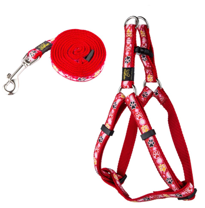 New Dog Paw Print Nylon Leash Collar (With Leash) Set Of Pet Supplies — image 3