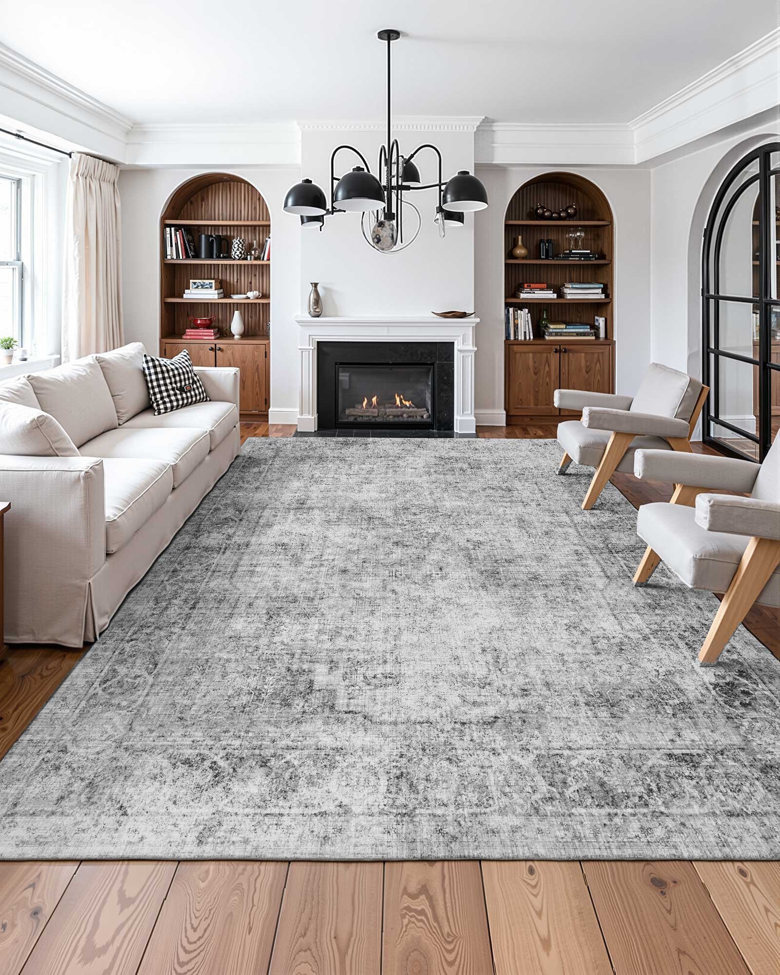 Area Rug, 9 X 12 Ft Large Washable Boho Rug, Non-Slip And Tear-Resistant Soft Carpet, Pet & Child Friendly Bohemian Area Rugs, Indoor Mat For Bedroom, Living Room, Kids Room, Office, Gray — imagen 2