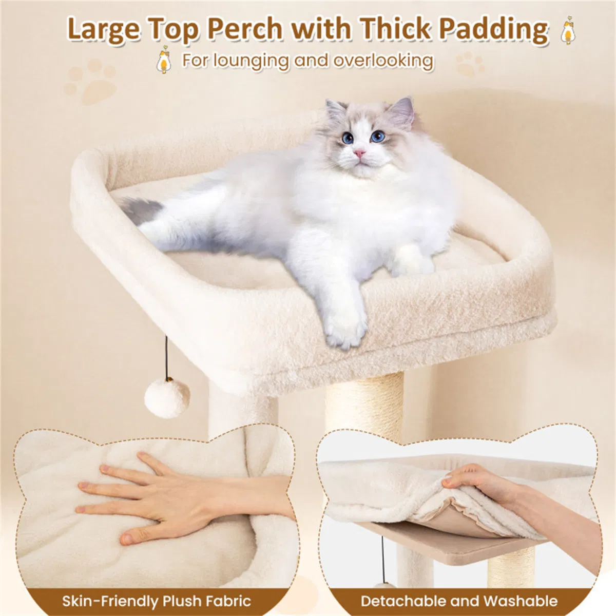 63" Wooden Cat Tree - 2-Story Condo with Bamboo Interior, 5 Sisal Scratching Posts, 44 lbs Per Layer Capacity — image 8