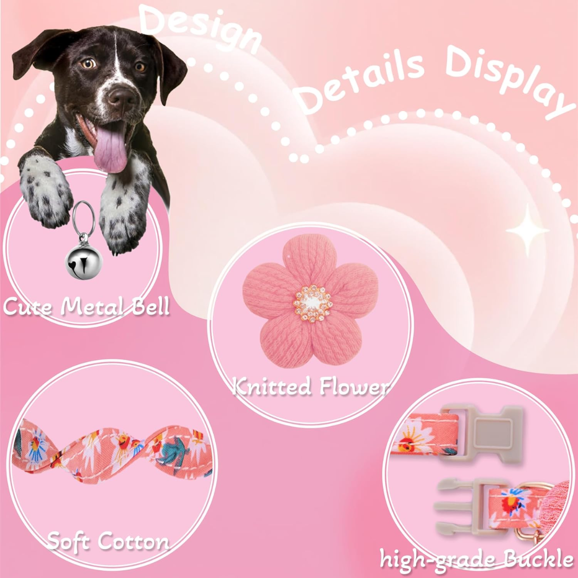 Collar de Perro Pequeño con Flor, Collar de Verano para Cachorros Hembras - Collares para Perros Pequeños con Campana y Ajuste — imagen 6