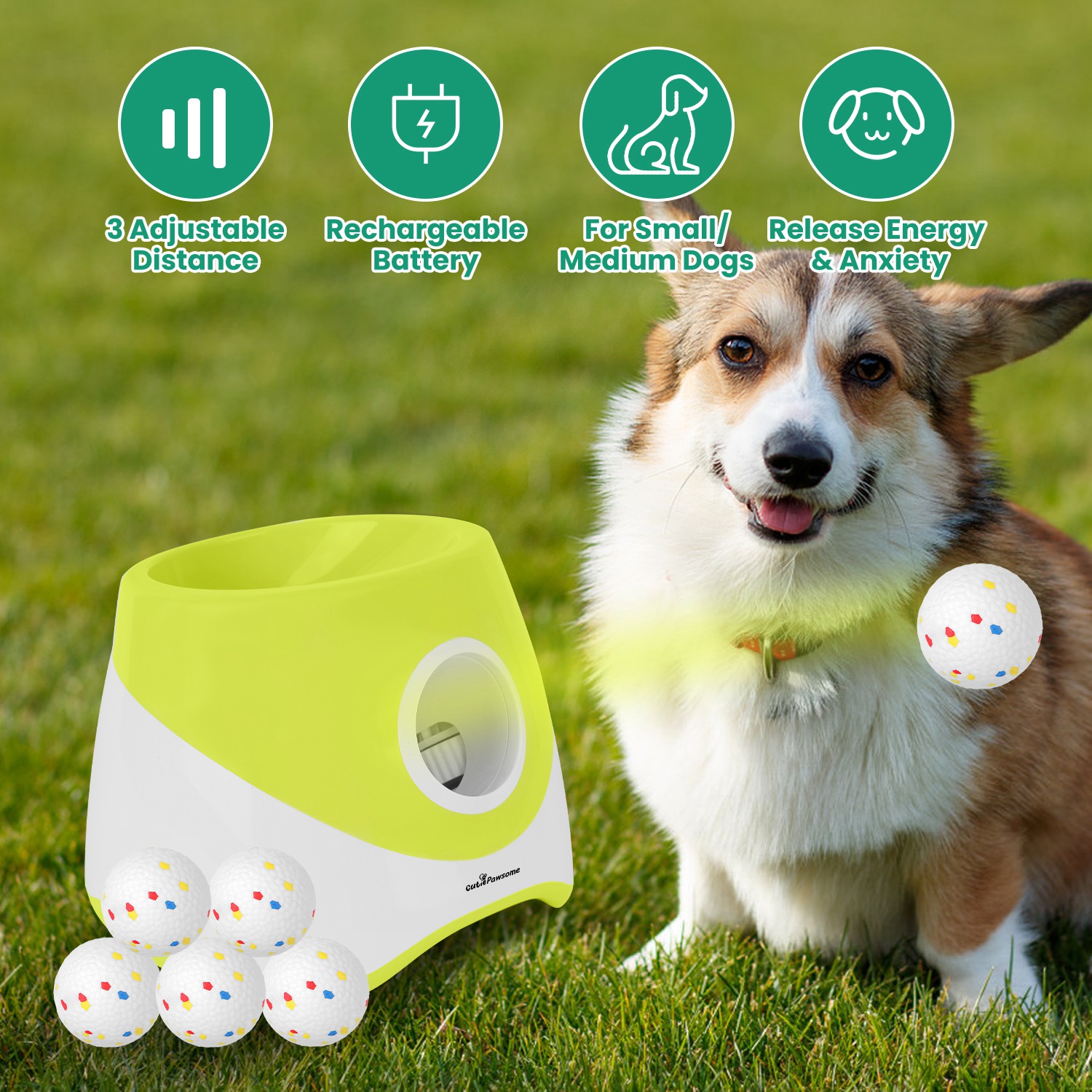 Lanzador Automático de Pelotas para Perros Recargable Juguetes Interactivos para Cachorros Pequeños y Medianos con 3 Configuraciones de Distancia Ajustables 6 Piezas Pelotas 2.3 pulgadas — imagen 2