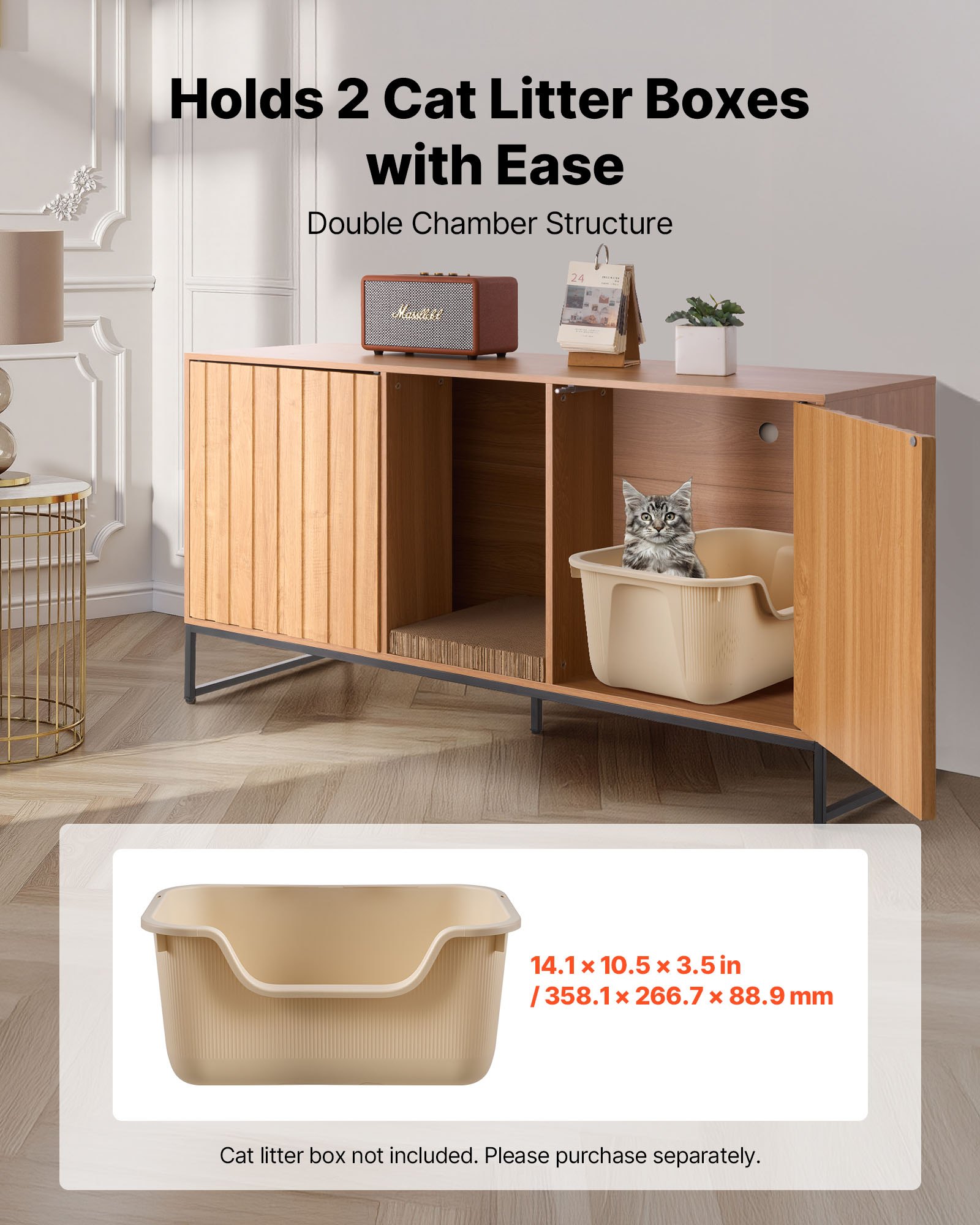 Caja de Limpieza para Gatos en Mueble Encerrado, 47.2'' Caja Oculta con Pala y Almacenamiento, Baño Hidráulico para Gatos con Mesa de Pie, Adecuado para la Mayoría de Cajas de Arena — imagen 4