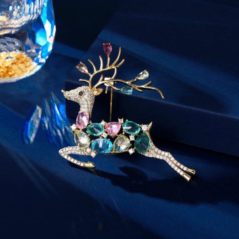 Brilliant colorful zircon sika deer corsage niche design exquisite high end sense Yilu has you elk brooch — image 2