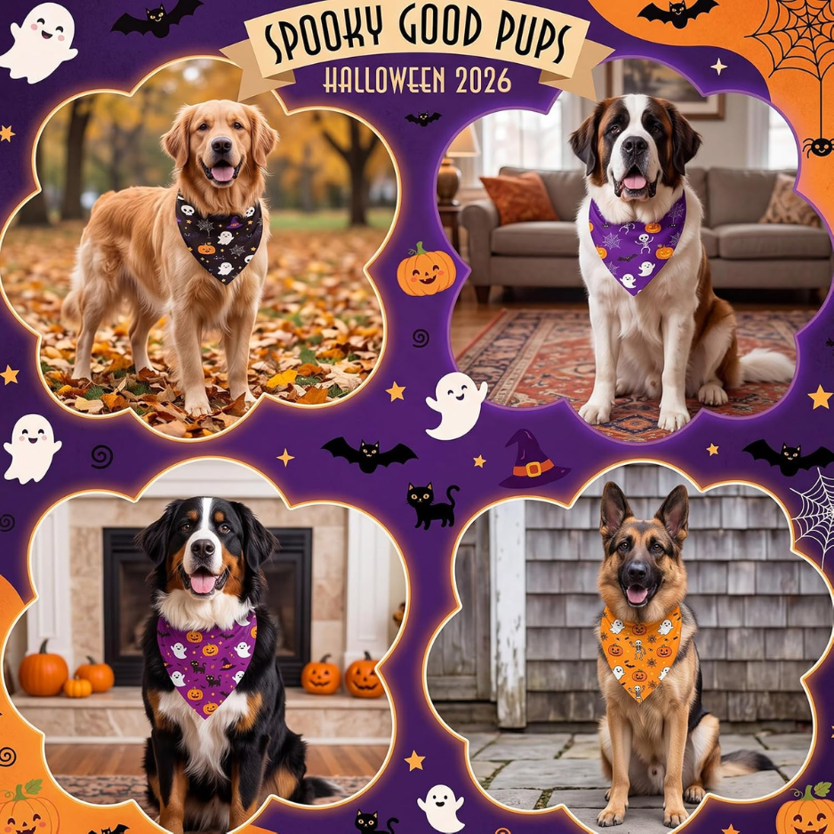 50 Pcs Halloween Dog Bandanas Bulk For Charm Large Pets 31.5 X 21.7 X21.7 In Pumpkin Ghost Soft Triangle Bibs For Dog Lover Gifts, Adjustable — image 1