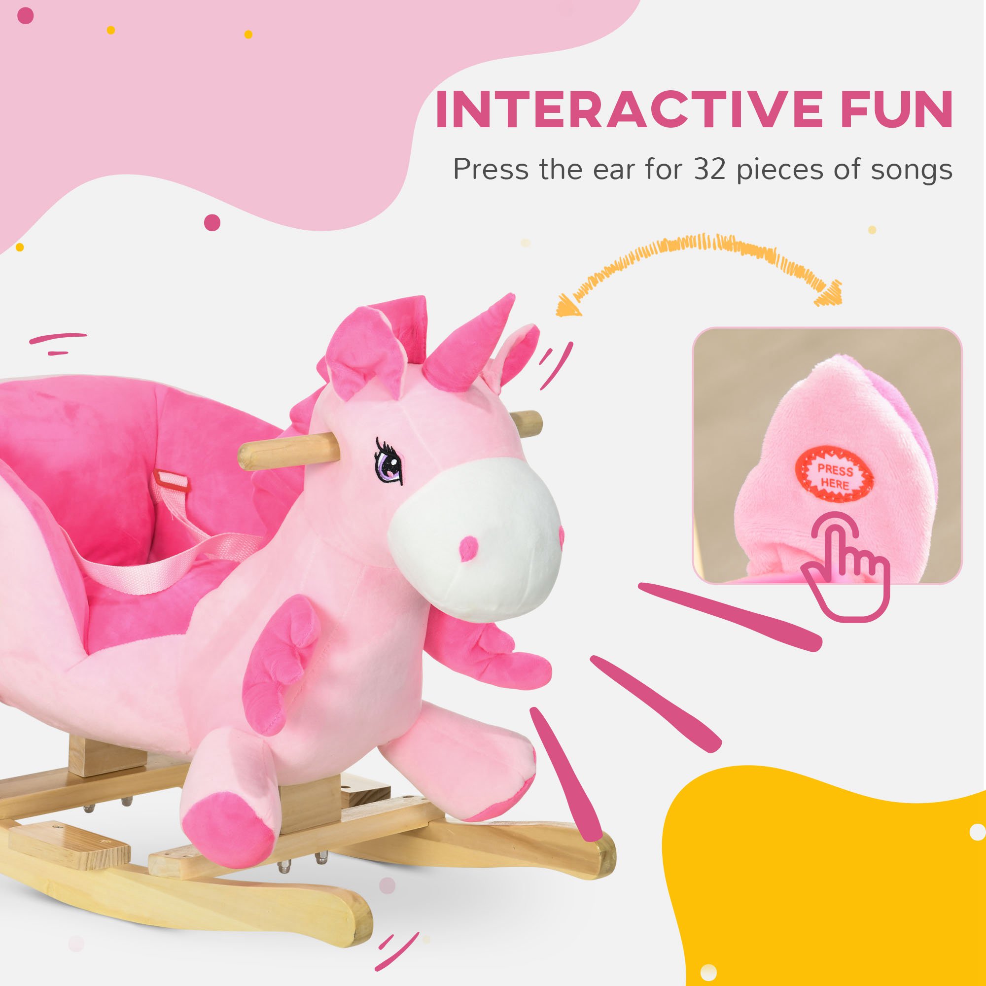 Baby Rocking Horse Ride On Unicorn with 32 Songs, Seatbelt, Pink — image 6