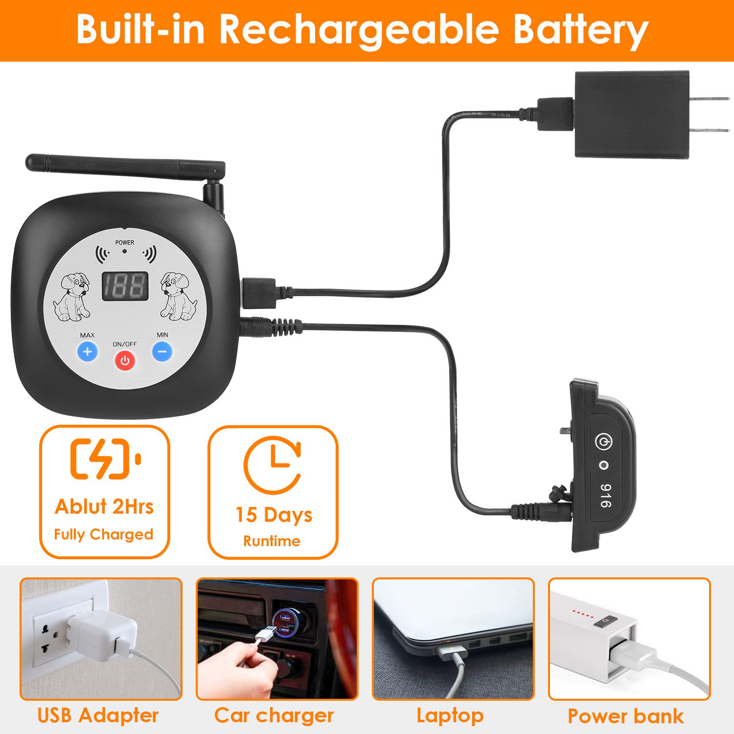 1 Juego de Cerca Eléctrica Inalámbrica para Perros de 328FT con Monitor de Ubicación GPS, Collar Receptor Recargable, Sistema de Cerca con Sonido y Vibración para Perros Pequeños, Medianos y Grandes — imagen 3