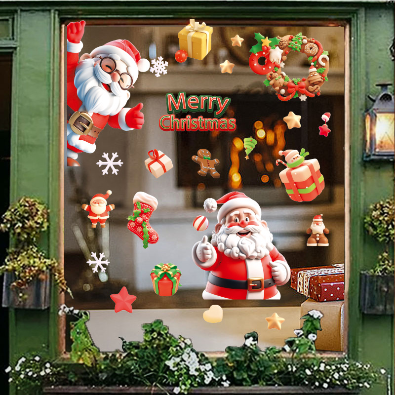 3D Santa Claus Elk Static Window Stickers Showcase Glass Doors Christmas Decorative Stickers Self Adhesive — image 4
