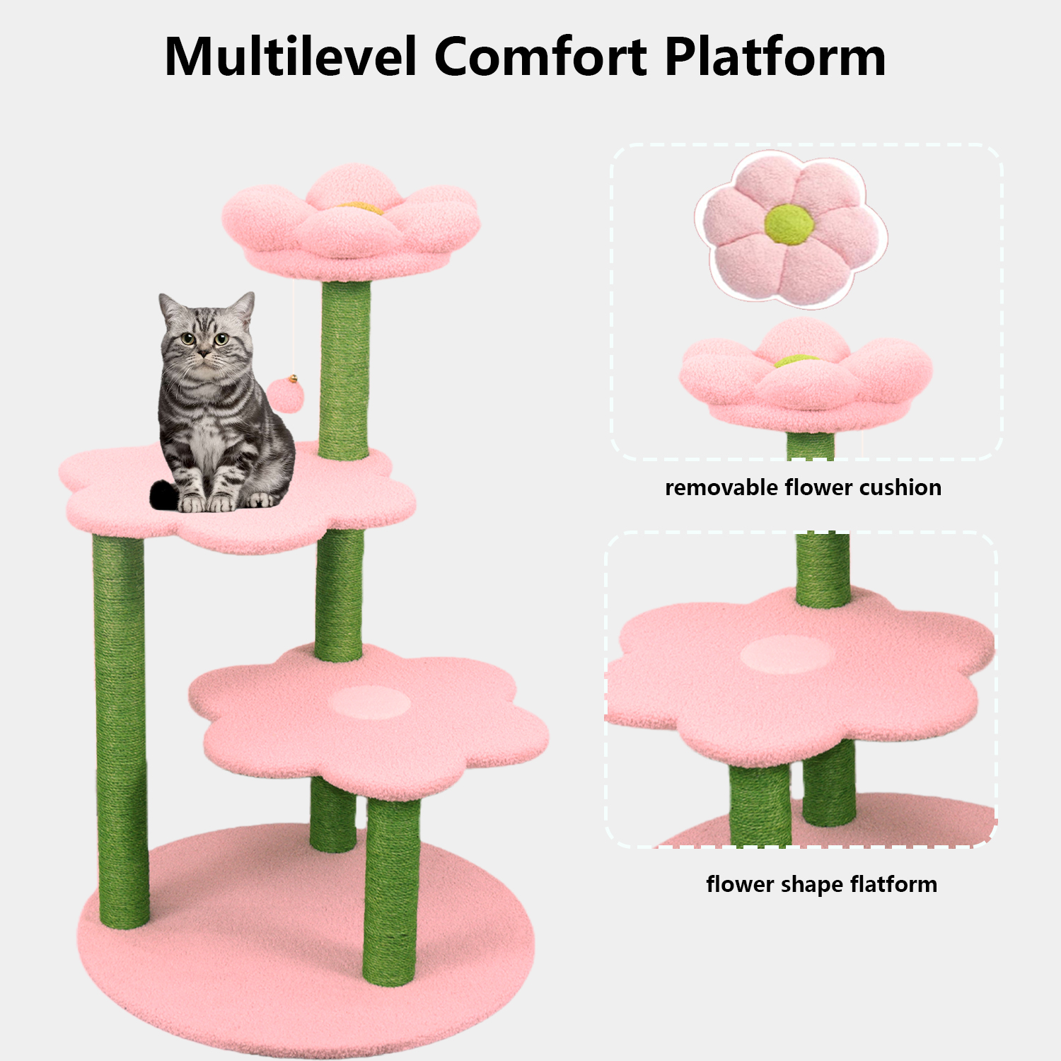 Cat Tree with Removable Cozy Perch & Scratching Posts Hanging & Toy Multi-Level Cat Furniture for Kittens/Cats to Climb, Rest & Play Hanging Toy — image 2