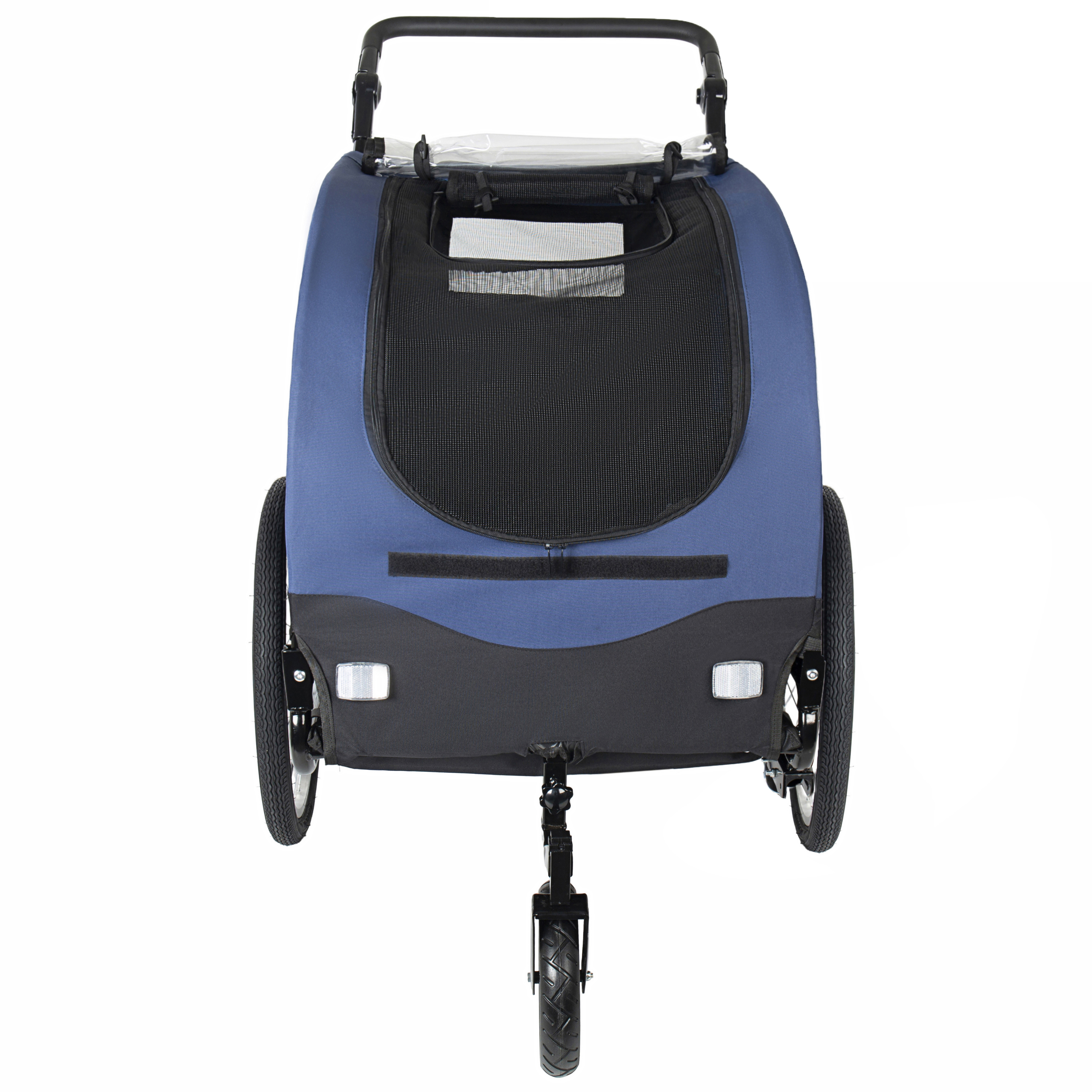 2-in-1 Bike Trailer & Pet Stroller For Dogs Up To 110lbs Foldable Pet Carrier Cart With Front Caster & 20 Quick Release Air-Filled Wheels, Breathable Mesh And PVC Rain Cover, Dark Blue — imagen 2