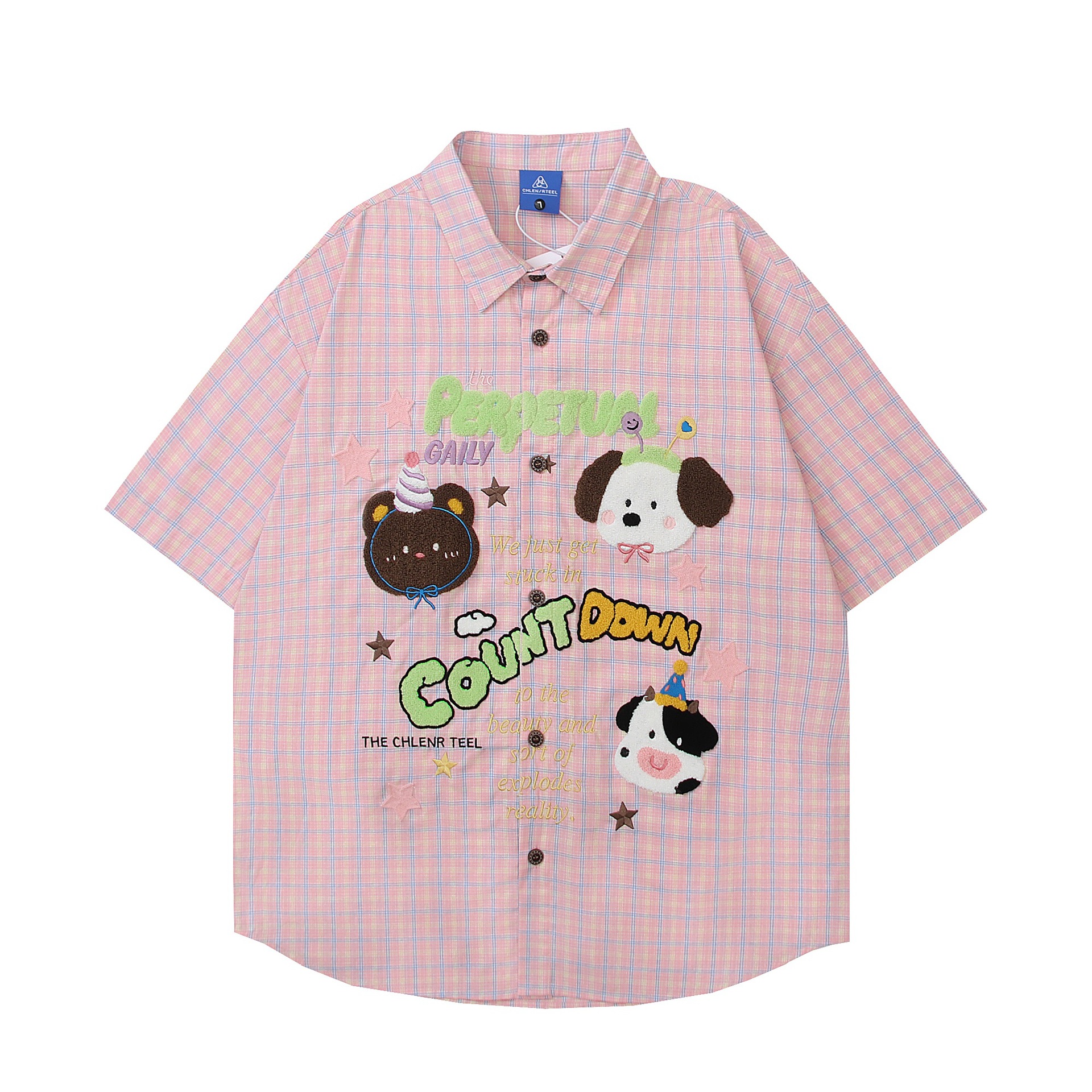 Cartoon animal embroidery short sleeved shirt — image 2