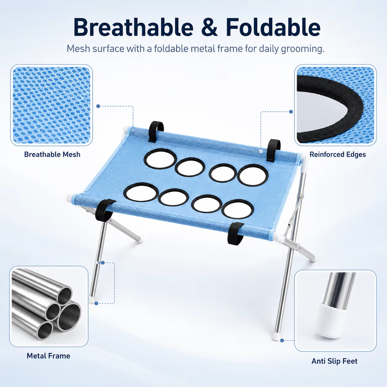 Foldable Pet Grooming Table 60cm Dog Cat Grooming Hammock Stand Multi Hole Mesh Nail Trimming Bathing Helper — image 5