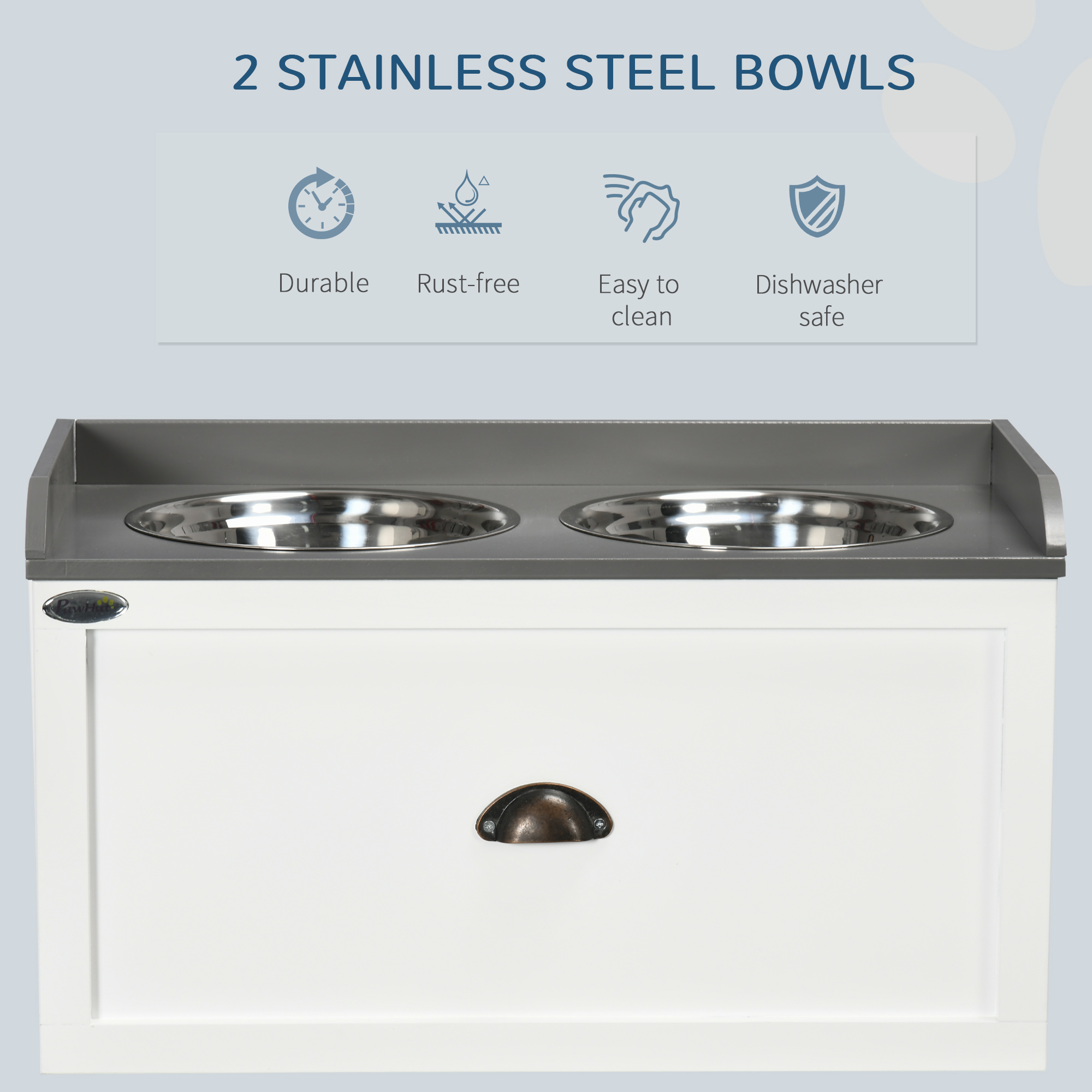Pet Feeding Station Pet Dish Bowl Set with Storage, 2 Elevated Dog Bowls for Large Sized Dogs, White — image 8