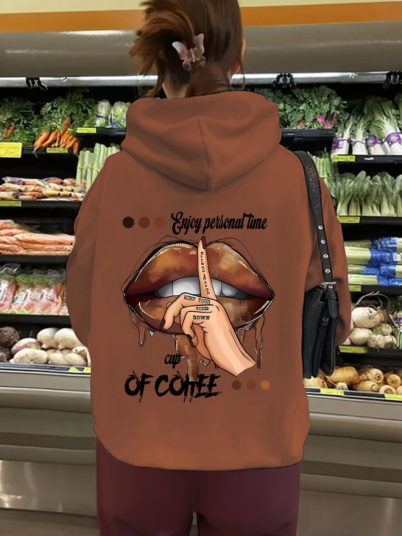 Women's Hooded Long Sleeve Fleece Sweatshirt with Kangaroo Pocket and Print Design — image 13