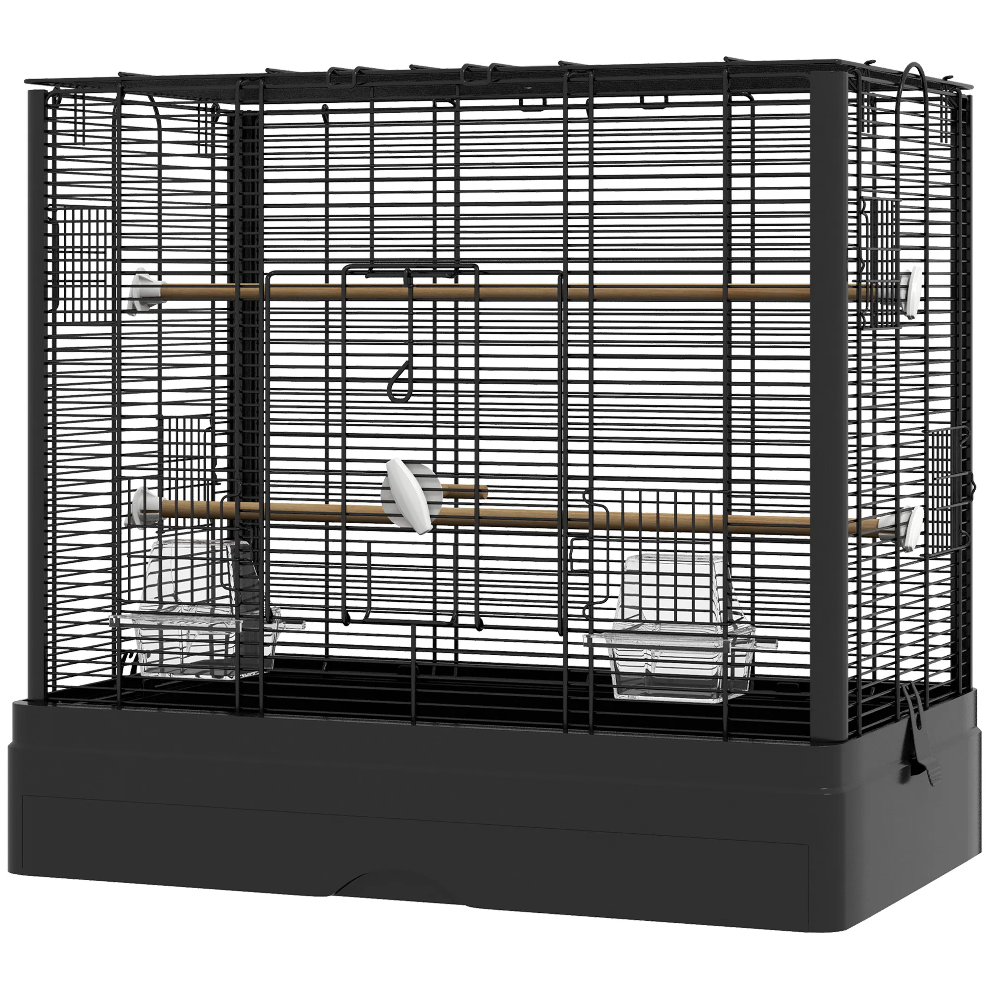 22" Bird Cage for Budgie Finches Canaries Love Birds with Wooden Stands, Slide-Out Tray, Handles, Food Containers, Black — image 1