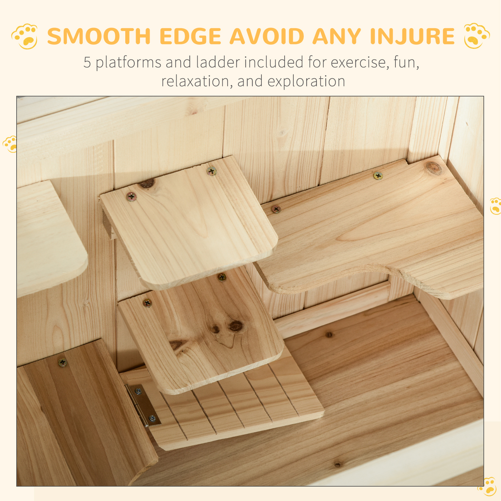 Jaula de Madera para Hámster de 3 Niveles, Jaula para Ratones y Ratas, Conejera para Animales Pequeños con Tapa Abatible, Puerta Frontal y Estante, Madera Natural — imagen 8