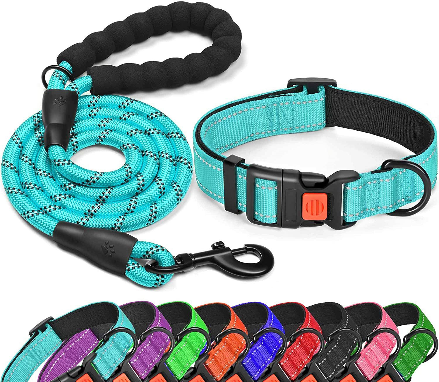 Pet Dog Collar Leash Traction Rope With Adjustable Reflective Nylon Webbing Dog Collar Set — image 2