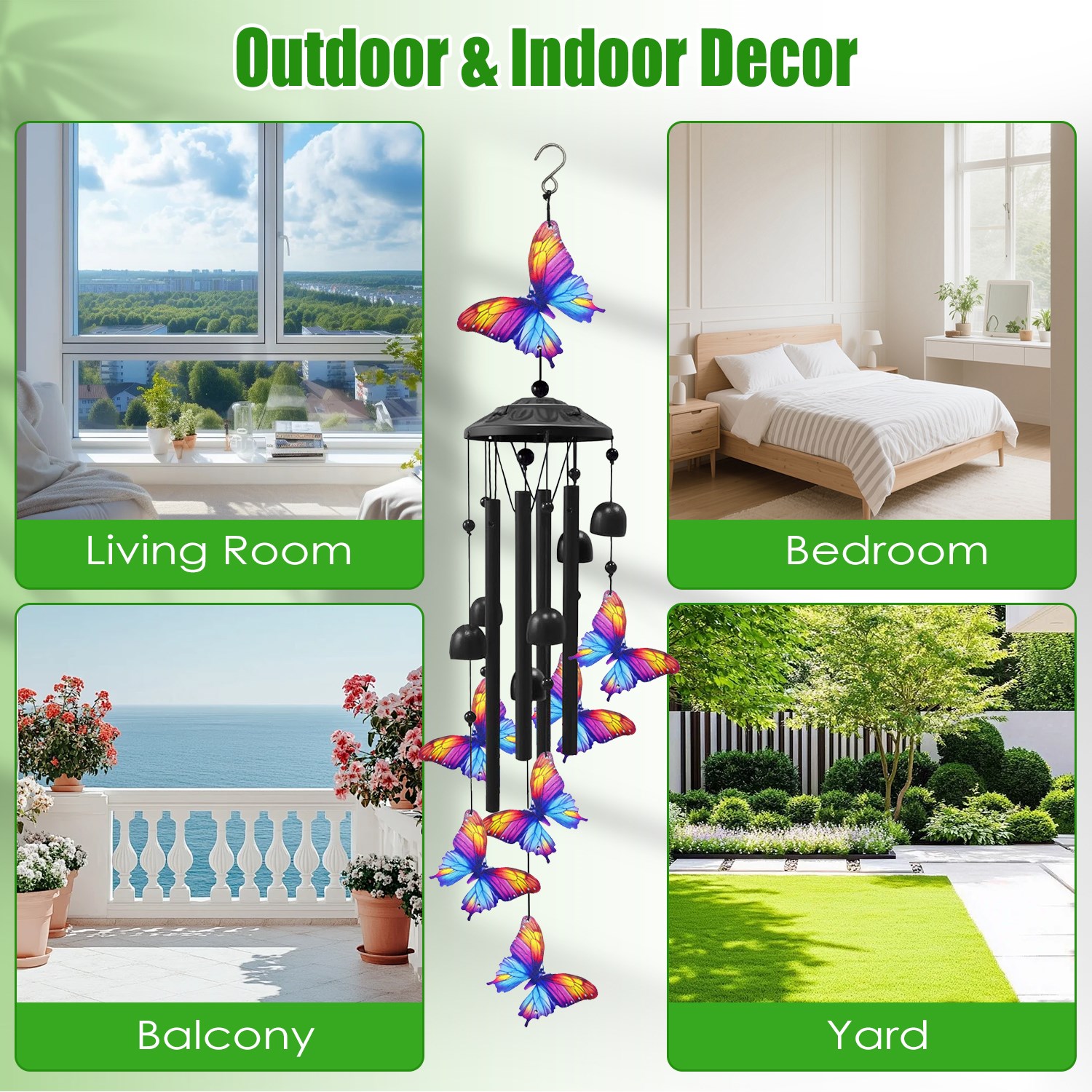 Butterfly Wind Chimes For Outside Metal Wind Chimes With Aluminum Tubes Deep Soothing Sound Decor For Garden Yard Home Patio Gift For Women Men — image 8