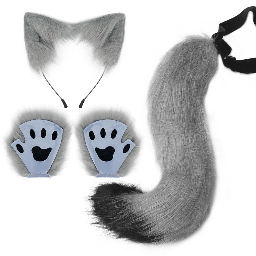 Halloween DIY Animal Ears Headband Cosplay Realistic Cat Set Paw Gloves Fingerless Gloves Cos Accessories — image 6
