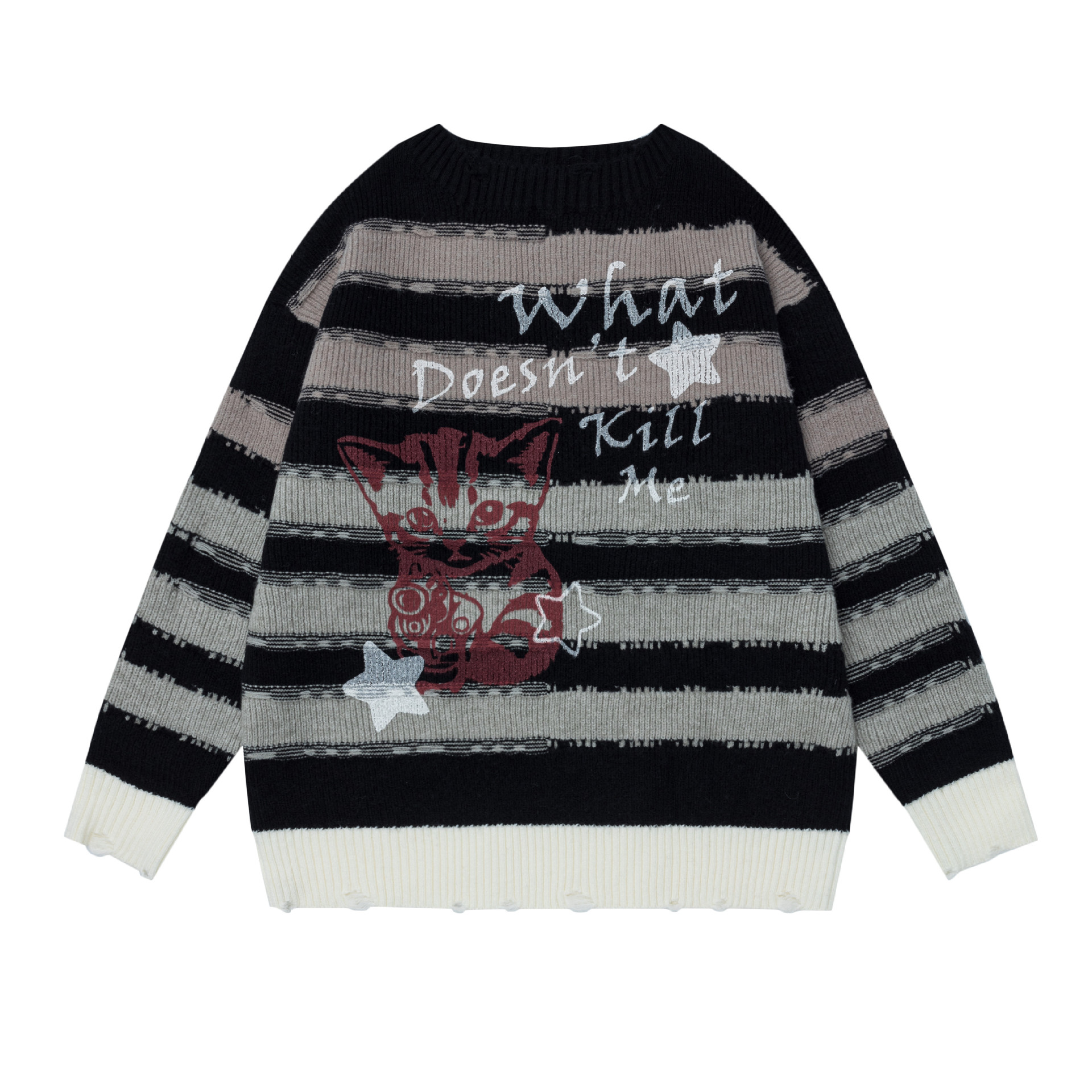 Striped hand-painted cat round neck sweater — image 8