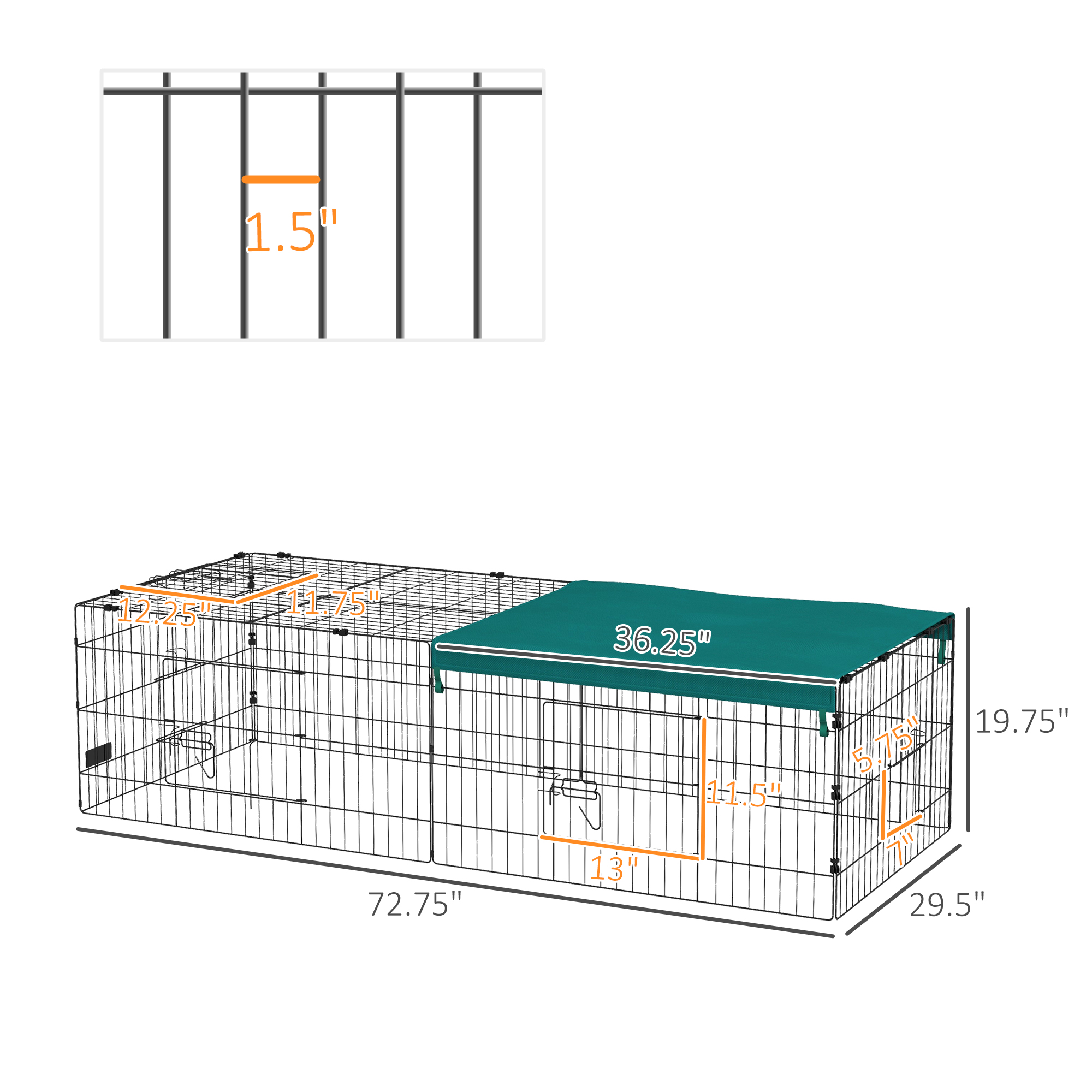 73" Small Animal Playpen with Roof for Rabbits, Chicken, Chinchillas for Indoor/Outdoor Use, Green — image 3