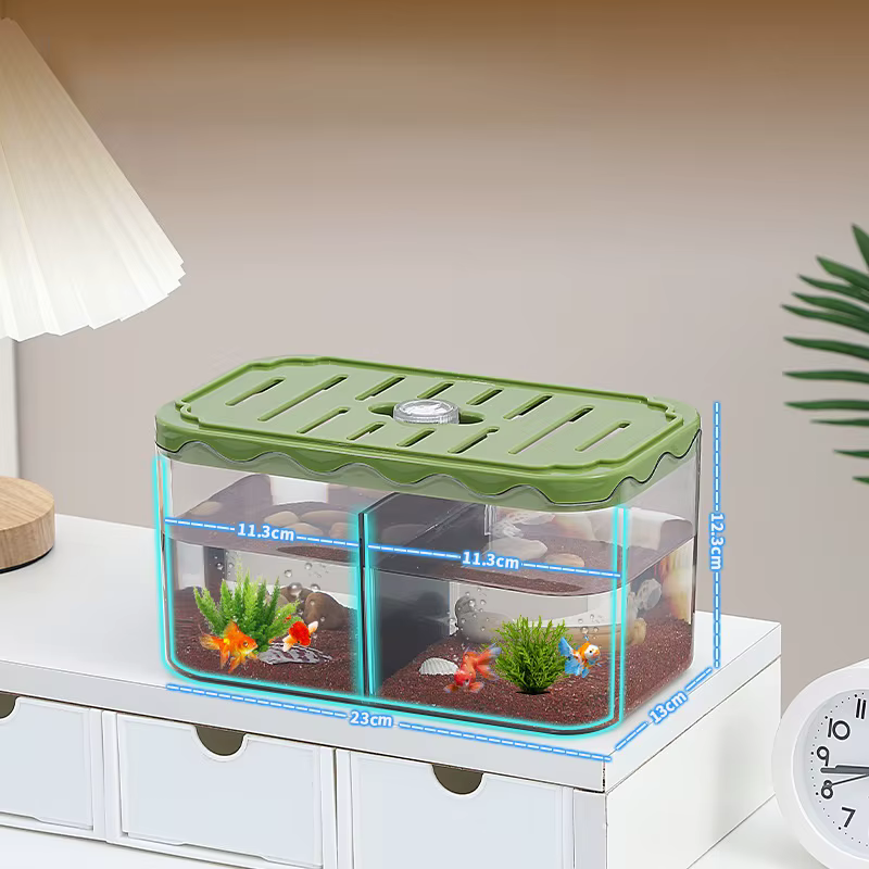Small Fish Tank with Lights Ornamental Fish Living Bowl Desktop Eological Fish Globe Plastic Drop Resistant Partition Bucket — image 2