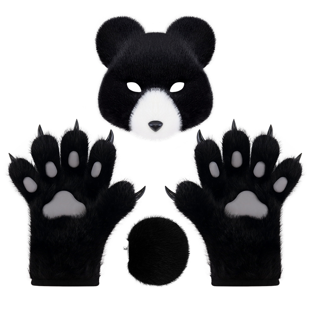 Halloween Fuzzy Costume Set with Realistic Bear Mask and Handmade Bear Paw Gloves for Cosplay and Convention Props — image 5