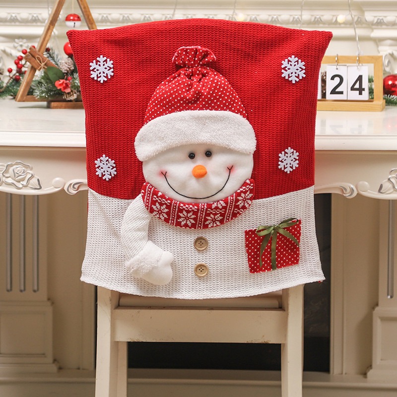 Elderly snowman deer knitted fabric three-dimensional figurine chair cover table and chair cover restaurant decoration — image 3