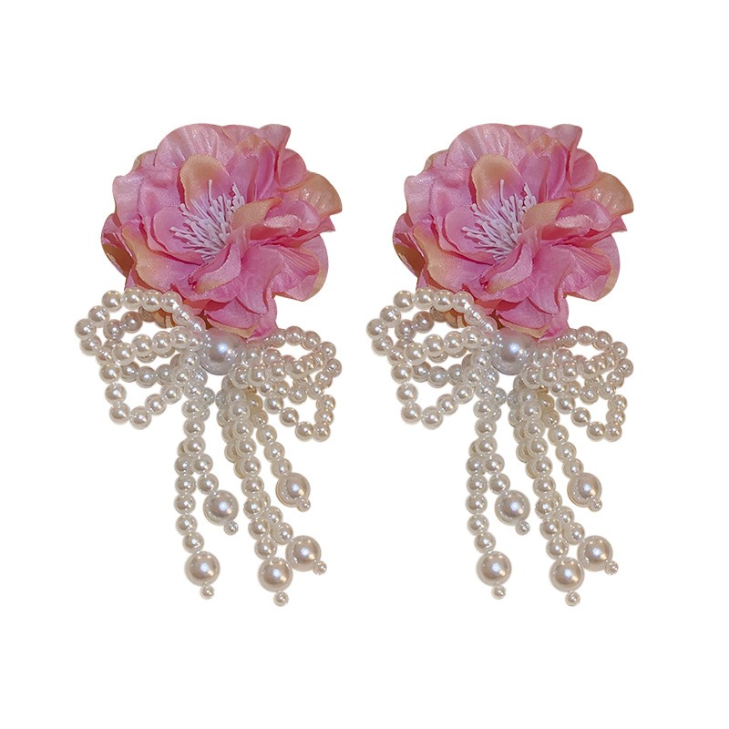 Silver Needle Flower Phalaenopsis Pearl Butterfly Knot Tassel Earrings Long Bohemian Earrings — image 1
