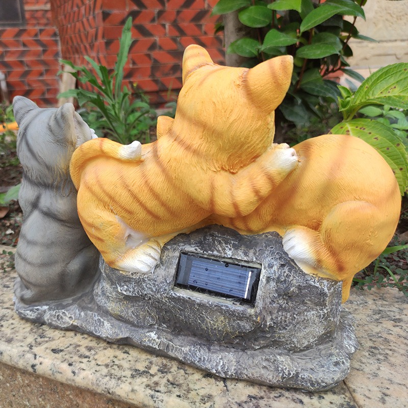 Outdoor solar powered animal statue resin ornaments for kittens — image 4