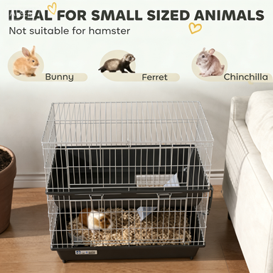 PawHut 2-Tier Small Animal Cage With 2 Doors, Trays, Dish, Bottle, And Ramp For Bunny, Ferret, Chinchilla, Black — imagen 8