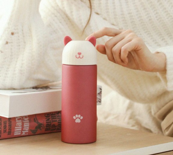 Taza inteligente de gato en acero inoxidable con pantalla digital para niños y estudiantes creativos portátil — imagen 4