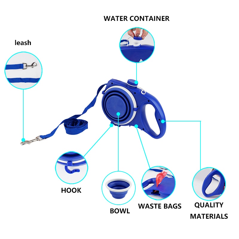 Cuerda Retráctil para Perros Duradera de Nylon con Botella y Tazón Extensible para Paseos y Ejercicio — imagen 3