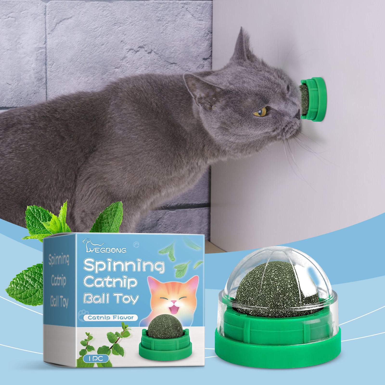 Pelota de Gato con Sabor a Menta Giratoria Juguetes para Mascotas Cuidado Dental Limpiador de Dientes — imagen 2