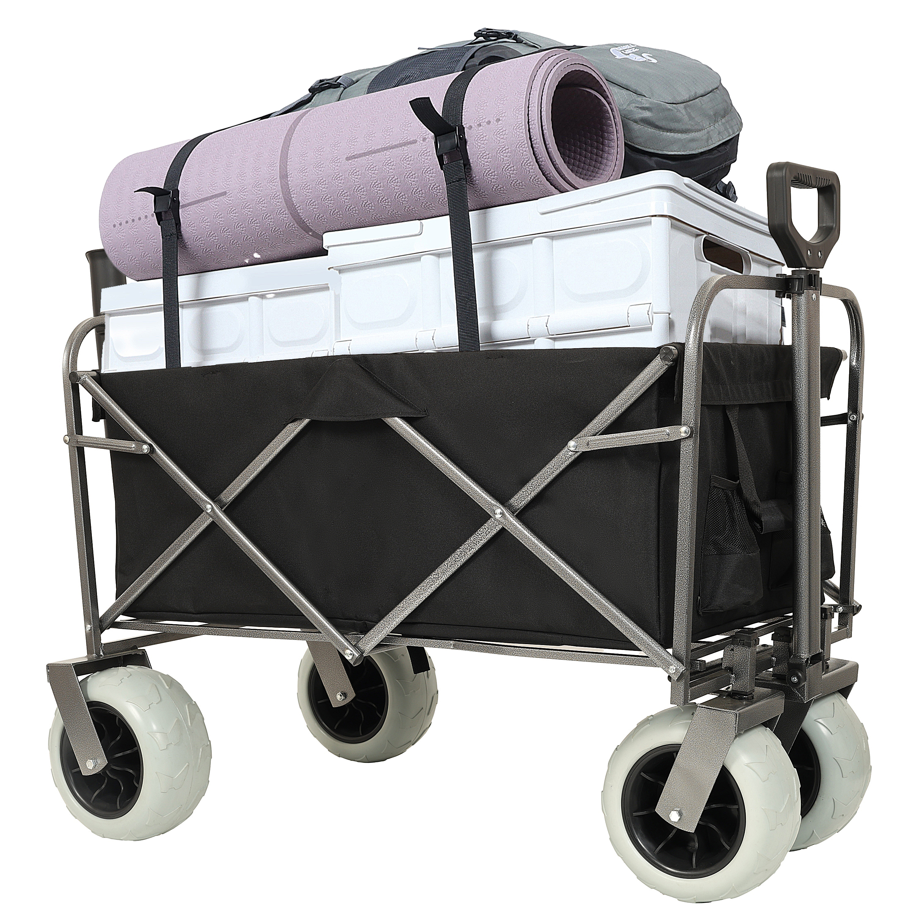 Carro de Pesca con Soportes para Cañas, Wagon de Playa con Ruedas Grandes para Arena 500lb Capacidad - Carro Útil de Acero Todo Terreno con 9 Neumáticos y Bolsa Multifuncional Negro — imagen 2