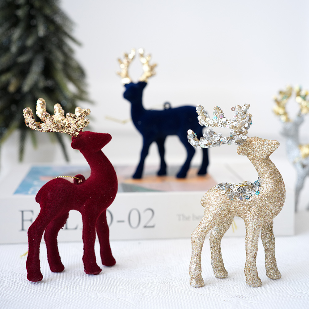 Christmas Deer Pendant Christmas Tree Decoration Sparkling Pink Plush Deer Ornament — image 10