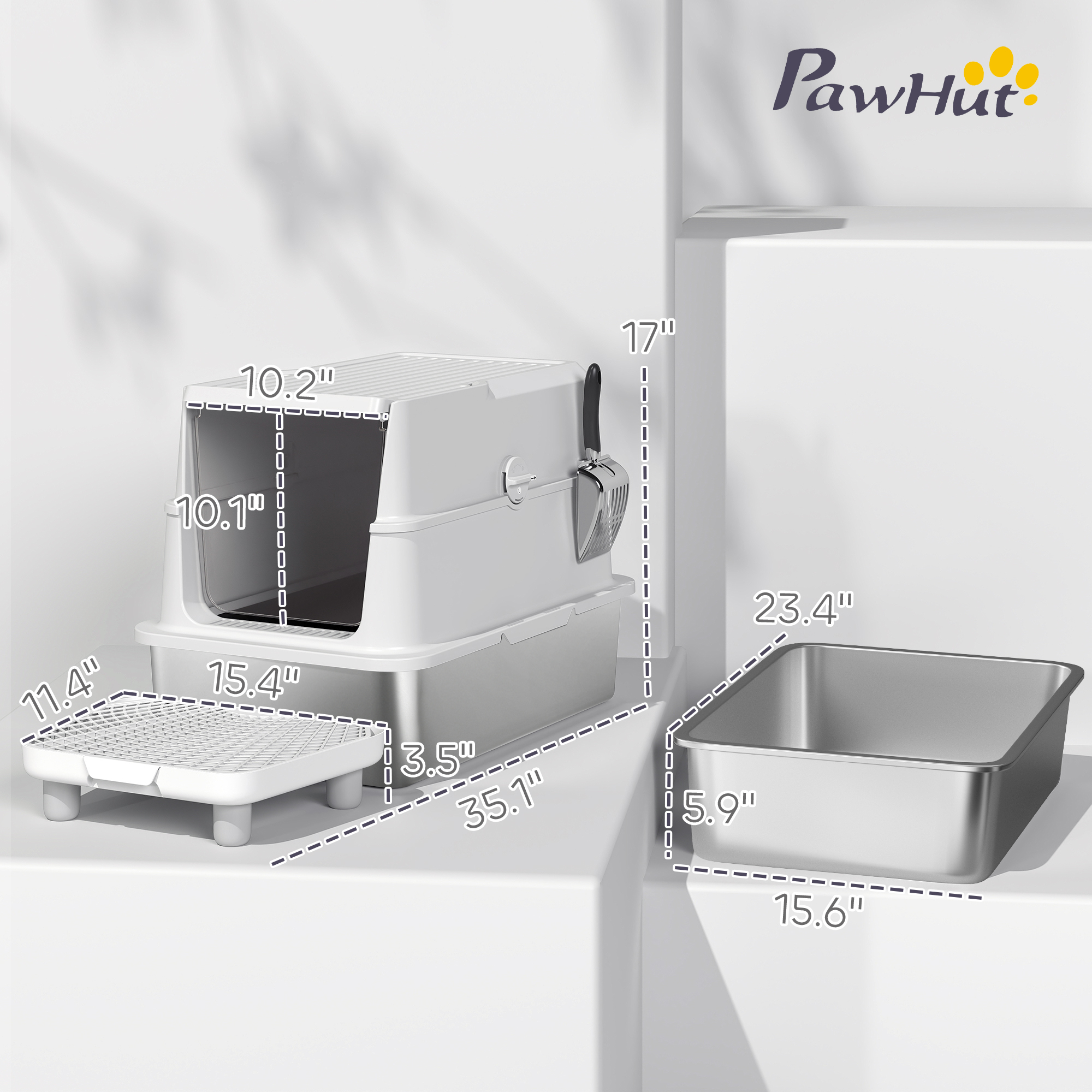 Extra Large Stainless Steel Cat Litter Box for Big Cats with Flip Cover, High-Sided Enclosure & Scoop — image 7