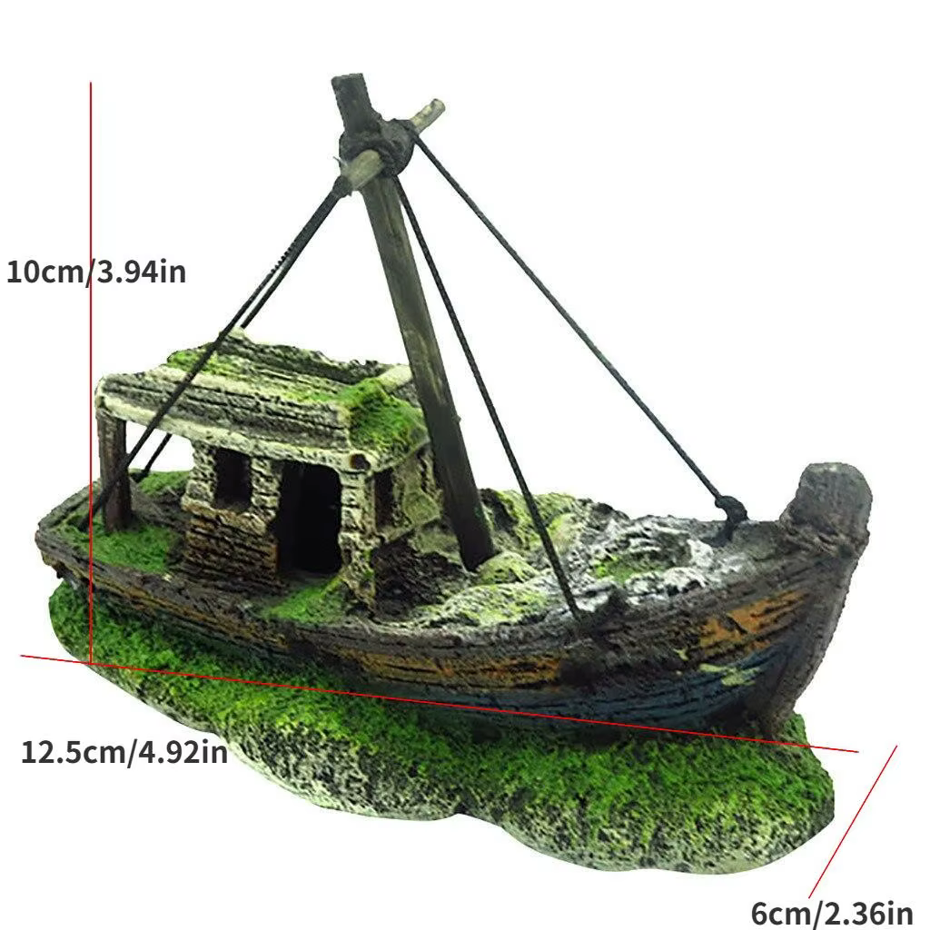 Aquarium Fish Tank Landscape Wreck Ship Decor Resin Boat Ornament Aquarium Accessories Decoration — image 2