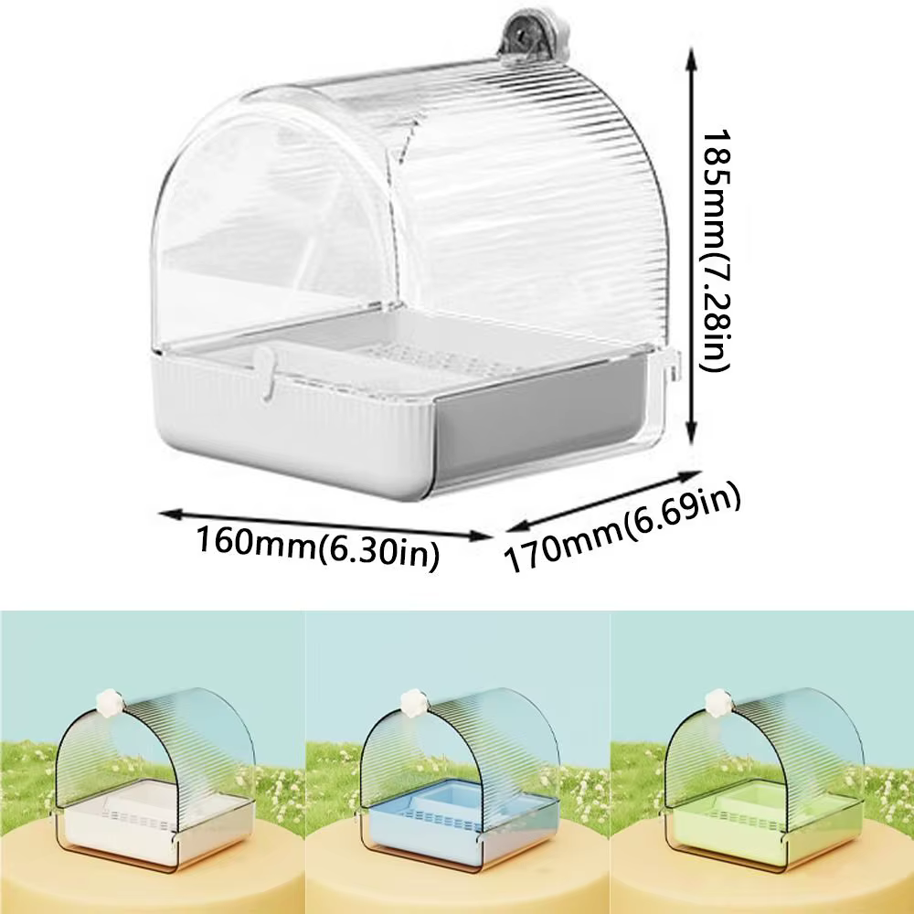 Transparent Bird Bath Cage Splash Proof Food Holder Box Bird Birdbath Feeder Bottom Drawer Screw Hooks Parrot Shower Box — image 6